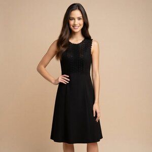 Ann Taylor Black A-line Work Dress Crochet detail size 10P